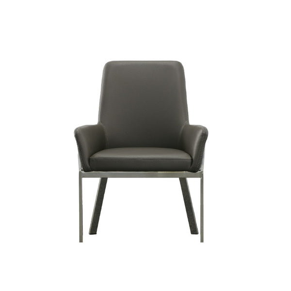 VIG Furniture Robin Modern Bonded Leather Accent Chair With Brushed Stainless Frame, Cushioned Comfort & Stitching Grey Dining Chair VGVCB8366-GRY