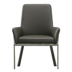 VIG Furniture Robin Modern Bonded Leather Accent Chair With Brushed Stainless Frame, Cushioned Comfort & Stitching Grey Dining Chair VGVCB8366-GRY