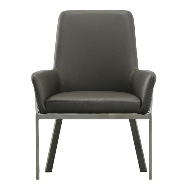 VIG Furniture Robin Modern Bonded Leather Accent Chair With Brushed Stainless Frame, Cushioned Comfort & Stitching Grey Dining Chair VGVCB8366-GRY