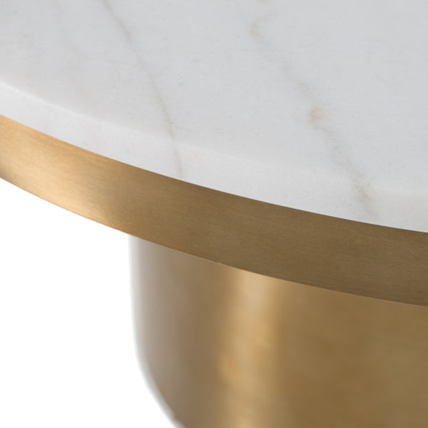 VIG Furniture Rocky Round White Stone Coffee Table With Polished Gold Base, Modern Glam Centerpiece For Living Rooms VGGMM-CT-1360A