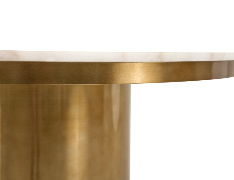 VIG Furniture Rocky Round Dining Table With White Marble Top & Brushed Gold Pedestal – Seats 4, Modern Luxe VGGM-M-DT-1309-RND