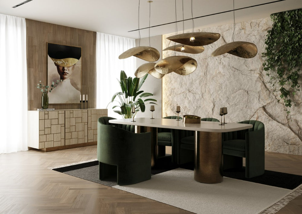 VIG Furniture Rocky White Marble Dining Table With Brushed Gold Double Pedestal, Seats 8, Luxe Contemporary Centerpiece VGGMM-DT-1360C