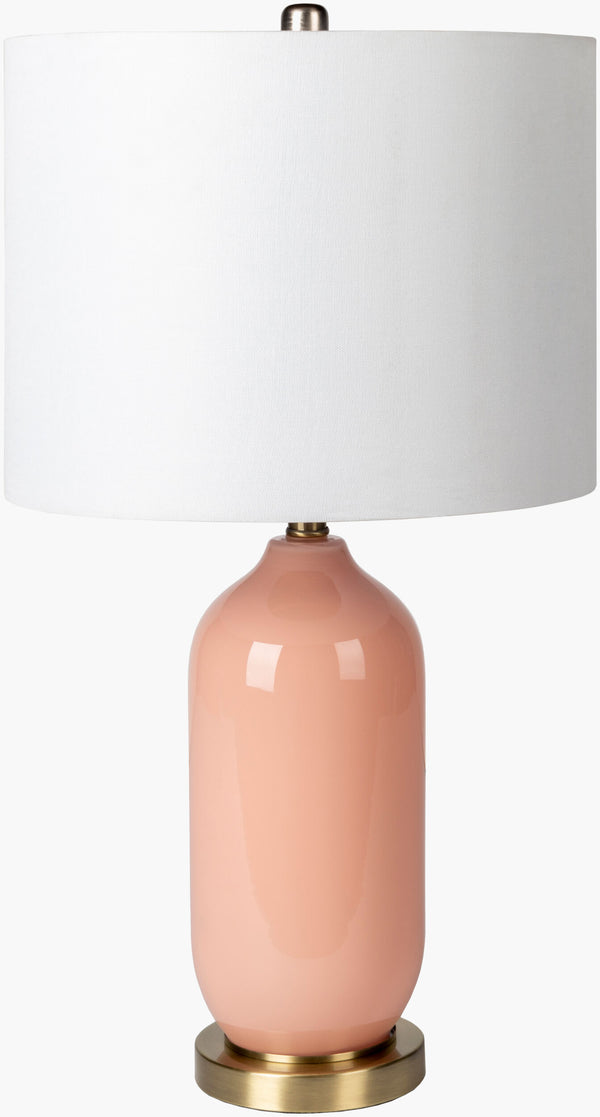 Surya Monroe Modern 26" Accent Table Lamp - Elegant Glass & Metal Design For Living Room Or Bedroom Body, Pink,Base, Metallic ,Brass,Shade, White,Finial, Metallic ,Brass,Harp, Metallic ,Nickel,Cord, Translucent Glass,Iron,Linen,Polyester,Iron Roe-001
