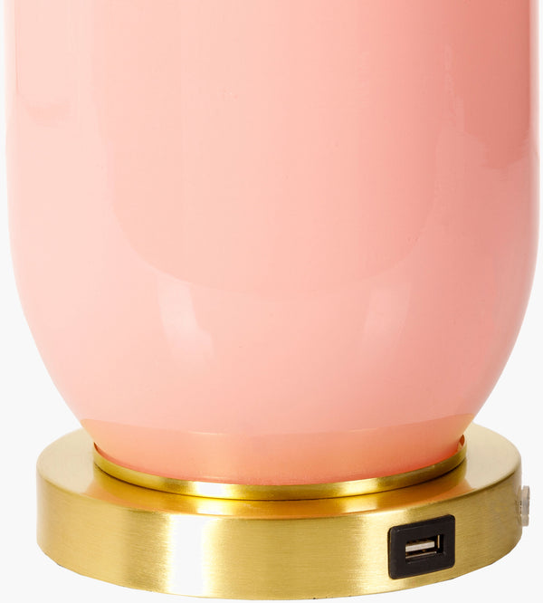 Surya Monroe Modern 26" Accent Table Lamp - Elegant Glass & Metal Design For Living Room Or Bedroom Body, Pink,Base, Metallic ,Brass,Shade, White,Finial, Metallic ,Brass,Harp, Metallic ,Nickel,Cord, Translucent Glass,Iron,Linen,Polyester,Iron Roe-001