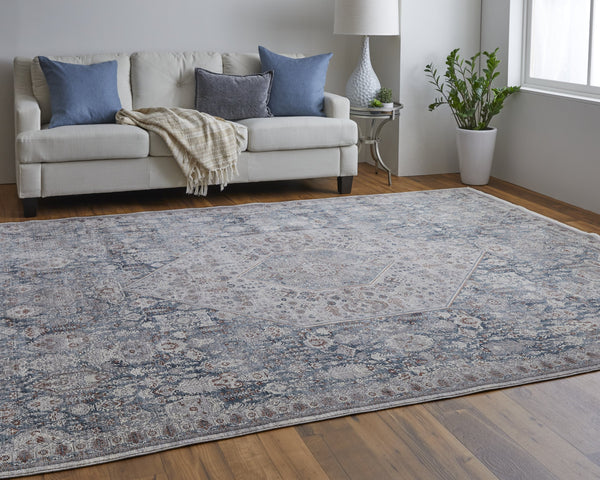 Feizy Rugs Marquette Medallion Rug – Elegant Power-loomed Design, Stain-resistant, Easy Care For High Traffic Areas Blue,Ivory Polyester,Acrylic Mrq39gufblugryi8b