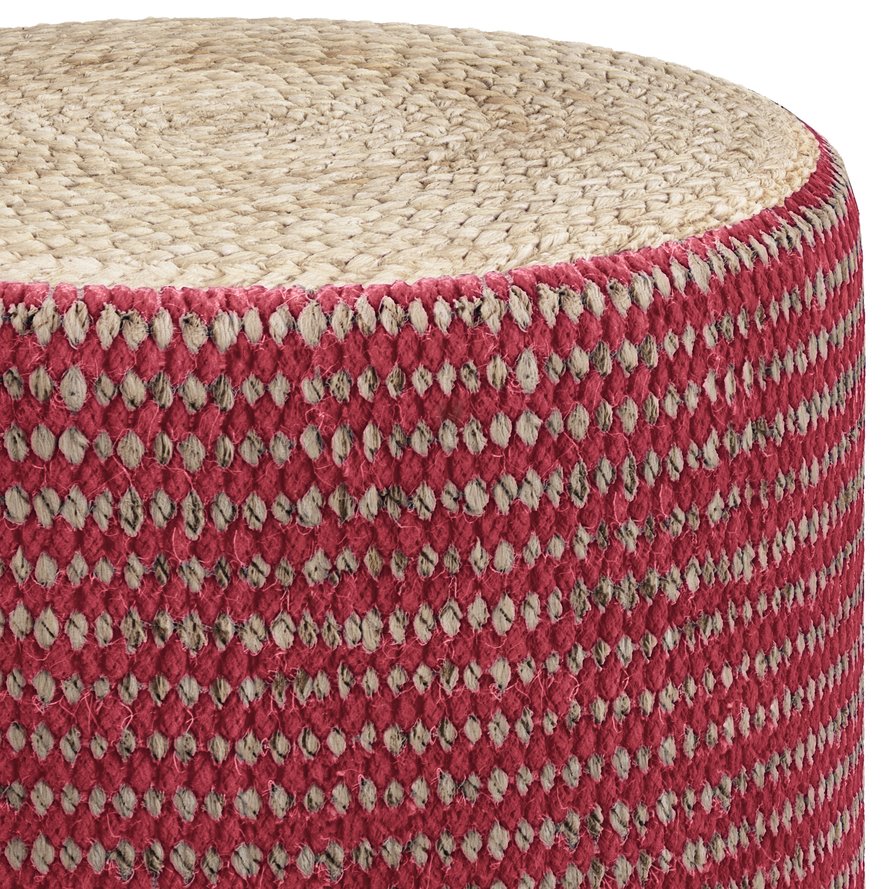 English Elm Larissa Round Braided Pouf — Handcrafted Natural Jute Ottoman, Supportive Seat & Versatile Décor Red B136P159333