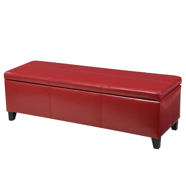 English Elm Glouster Bench Style Pu Leather Storage Ottoman with Soft Close Lid for Bedroom Red 57742.00RED