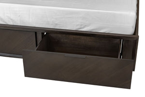 VIG Furniture Roger Acacia Queen Bed With Mid-Century Panel Headboard, Dark Brown Finish & Footboard Drawers VGWDROGER-BRN-BED-Q