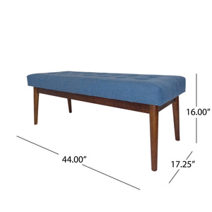 English Elm Christopher Knight Home® - Mid-Century Upholstered Storage Bench with Button-Tufted Top, Walnut Legs, Handcrafted Accent Seat Blue 61147.00BLU