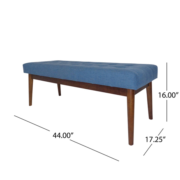English Elm Christopher Knight Home® - Mid-Century Upholstered Storage Bench with Button-Tufted Top, Walnut Legs, Handcrafted Accent Seat Blue 61147.00BLU