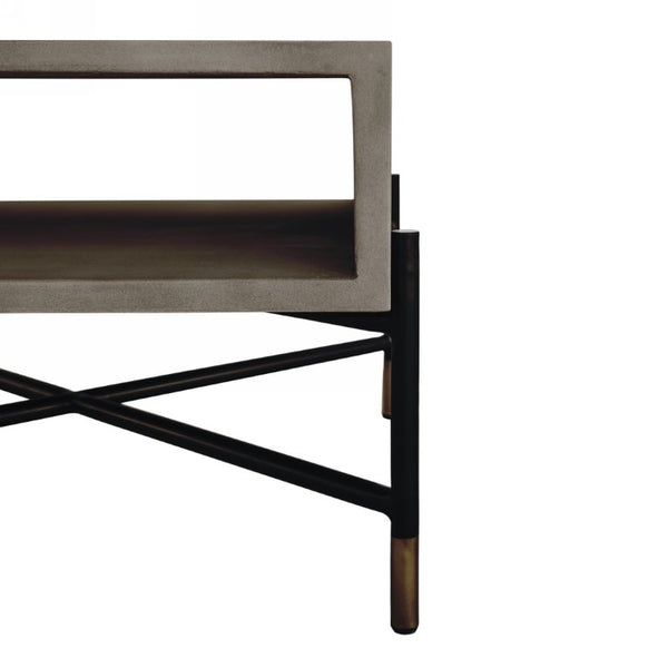VIG Furniture Walker Modern Concrete & Metal End Table With Open Shelf, Brass Tips, Grey Textured Top, 20"W VGLBROKY-LT50