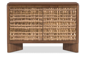 Hooker Furniture Eleana Sculptural Two-Door Chest In Light Caramel Walnut With Sunlit Bronze Doors, Soft-Close Storage 7252-85002-85