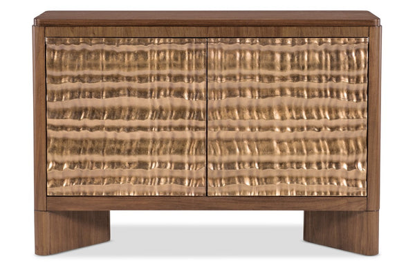 Hooker Furniture Eleana Sculptural Two-Door Chest In Light Caramel Walnut With Sunlit Bronze Doors, Soft-Close Storage 7252-85002-85