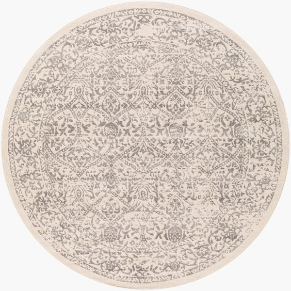 Livabliss Roma Traditional Polypropylene Area Rug Turkey Woven for Living and Dining Rooms White, Medium G 6'7" x 6'7" Round ROM2300-67RD