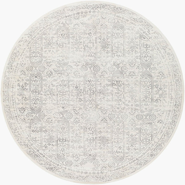 Livabliss Roma Traditional Polypropylene Area Rug for Living Room High Traffic Spaces Light Slate, Cr 6'7" x 6'7" Round ROM2308-67RD