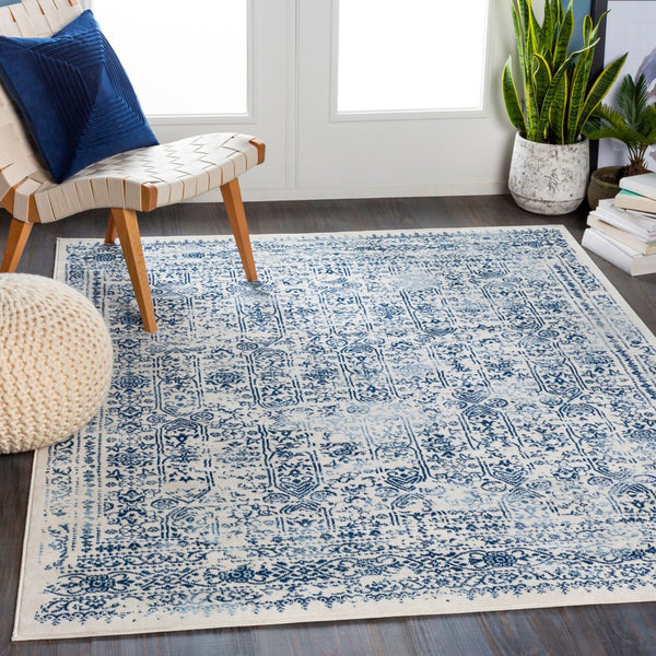 Livabliss Roma Traditional Medallion Polypropylene Area Rug for Living Room or Hallway Decor Dark Blue, Ligh 5'3" x 7'1" ROM2309-5371