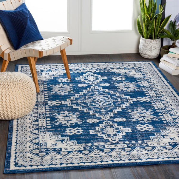 Livabliss Roma Traditional Polypropylene Area Rug Machine Woven in Turkey for Living and Dining Rooms Dark Blue, Gray 6'7" x 9' ROM2318-679