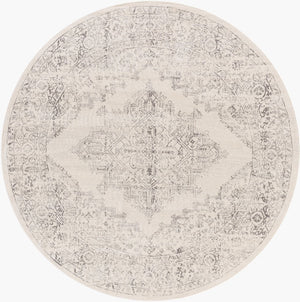Livabliss Roma Turkish Machine Woven Polypropylene Rug for Large Living and Dining Spaces White, Light Gr 6'7" x 6'7" Round ROM2322-67RD