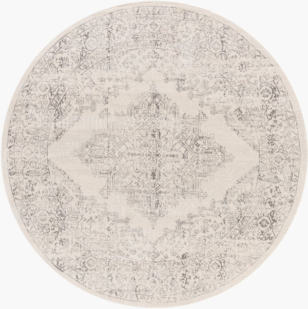 Livabliss Roma Turkish Machine Woven Polypropylene Rug for Large Living and Dining Spaces White, Light Gr 6'7" x 6'7" Round ROM2322-67RD