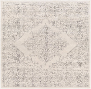 Livabliss Roma Turkish Machine Woven Polypropylene Rug for Large Living and Dining Spaces White, Light Gr 6'7" x 6'7" Square ROM2322-67SQ