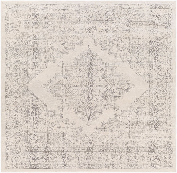 Livabliss Roma Turkish Machine Woven Polypropylene Rug for Large Living and Dining Spaces White, Light Gr 6'7" x 6'7" Square ROM2322-67SQ