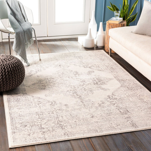Livabliss Roma Turkish Machine Woven Polypropylene Rug for Large Living and Dining Spaces White, Light Gr 2' x 2'11" ROM2322-23
