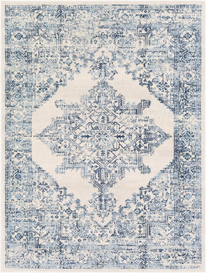 Livabliss Roma Medallion Area Rug Turkish Woven Polypropylene Medium Pile Living Room Floor White, Light Gr 8'11" x 12'4" ROM2323-9123