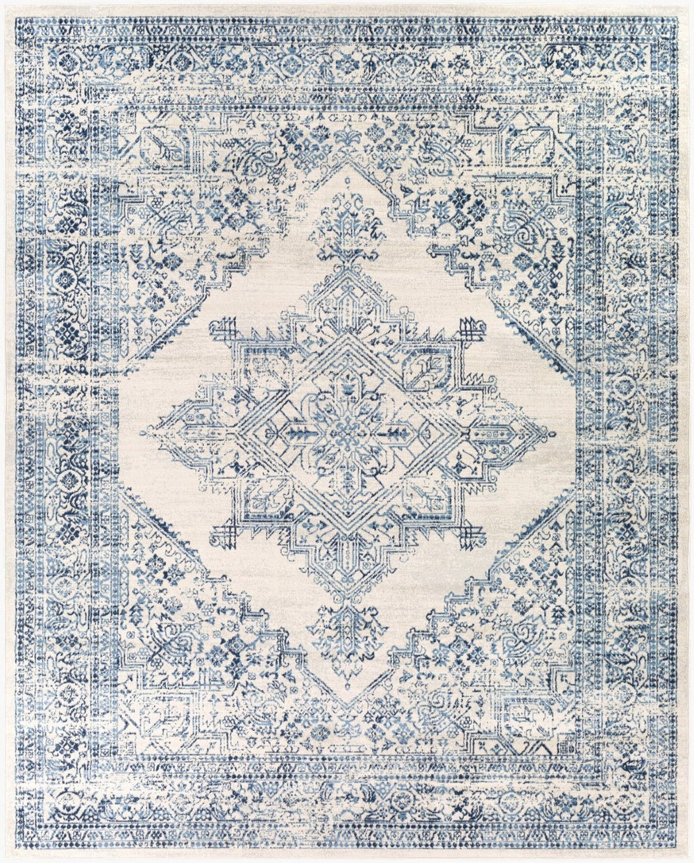 Livabliss Roma Medallion Area Rug Turkish Woven Polypropylene Medium Pile Living Room Floor White, Light Gr 7'10" x 10' ROM2323-71010
