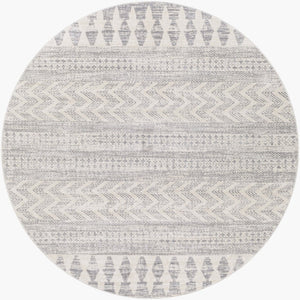 Livabliss Roma Bohemian Global Polypropylene Area Rug Medium Pile for Living Room Decor White, Light Gr 6'7" x 6'7" Round ROM2329-67RD