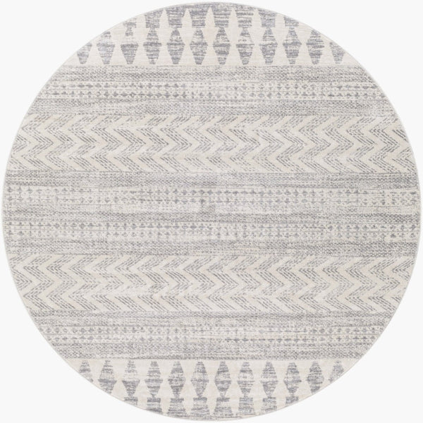 Livabliss Roma Bohemian Global Polypropylene Area Rug Medium Pile for Living Room Decor White, Light Gr 6'7" x 6'7" Round ROM2329-67RD