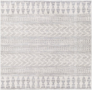 Livabliss Roma Bohemian Global Polypropylene Area Rug Medium Pile for Living Room Decor White, Light Gr 6'7" x 6'7" Square ROM2329-67SQ