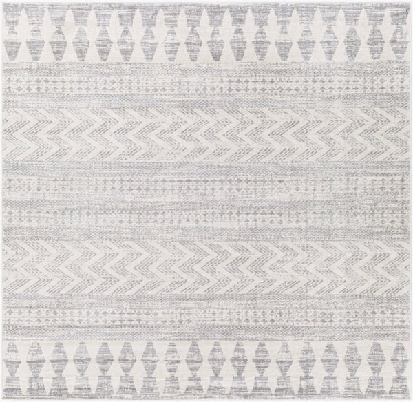Livabliss Roma Bohemian Global Polypropylene Area Rug Medium Pile for Living Room Decor White, Light Gr 6'7" x 6'7" Square ROM2329-67SQ