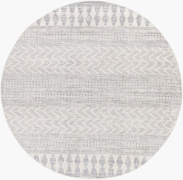 Livabliss Roma Bohemian Global Polypropylene Area Rug Medium Pile for Living Room Decor White, Light Gr 7'10" x 7'10" Round ROM2329-710RD