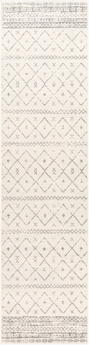Livabliss Roma Bohemian Global Polypropylene Area Rug Machine Woven in Turkey for Open Living White, Charcoal 2'7" x 10' ROM2338-2710