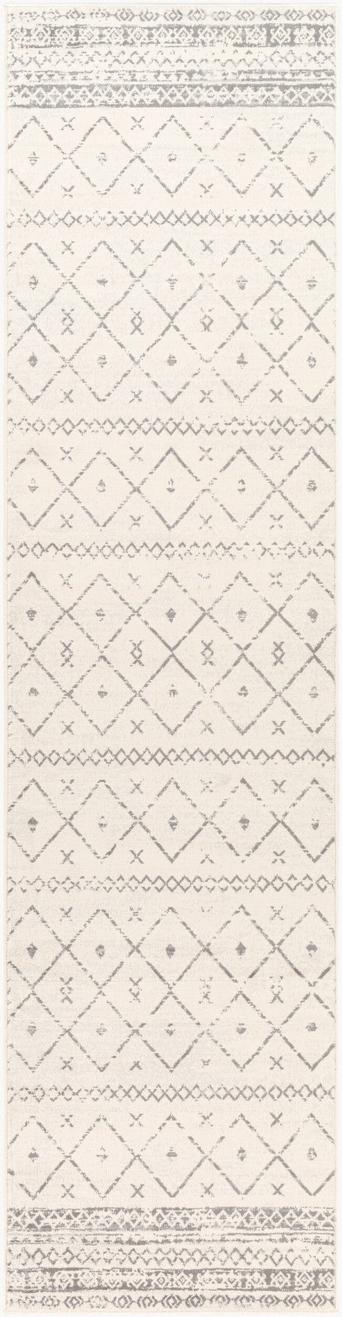 Livabliss Roma Bohemian Global Polypropylene Area Rug Machine Woven in Turkey for Open Living White, Charcoal 2'7" x 10' ROM2338-2710