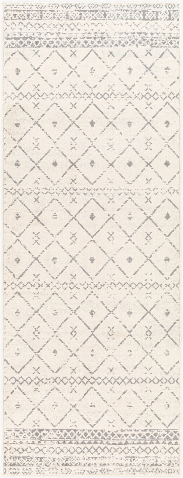 Livabliss Roma Bohemian Global Polypropylene Area Rug Machine Woven in Turkey for Open Living White, Charcoal 2'7" x 7'3" ROM2338-2773
