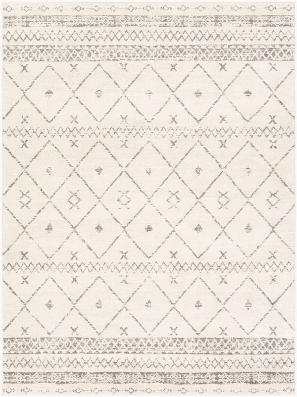 Livabliss Roma Bohemian Global Polypropylene Area Rug Machine Woven in Turkey for Open Living White, Charcoal 6'7" x 9' ROM2338-679