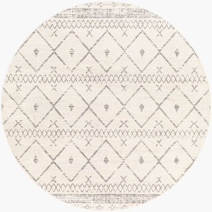 Livabliss Roma Bohemian Global Polypropylene Area Rug Machine Woven in Turkey for Open Living White, Charcoal 6'7" x 6'7" Round ROM2338-67RD
