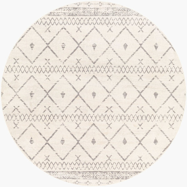 Livabliss Roma Bohemian Global Polypropylene Area Rug Machine Woven in Turkey for Open Living White, Charcoal 6'7" x 6'7" Round ROM2338-67RD