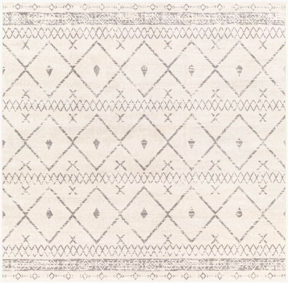 Livabliss Roma Bohemian Global Polypropylene Area Rug Machine Woven in Turkey for Open Living White, Charcoal 7'10" x 7'10" Square ROM2338-710SQ
