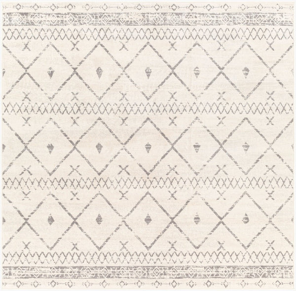 Livabliss Roma Bohemian Global Polypropylene Area Rug Machine Woven in Turkey for Open Living White, Charcoal 7'10" x 7'10" Square ROM2338-710SQ