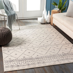 Livabliss Roma Bohemian Global Polypropylene Area Rug Machine Woven in Turkey for Open Living White, Charcoal 6'7" x 9' ROM2338-679