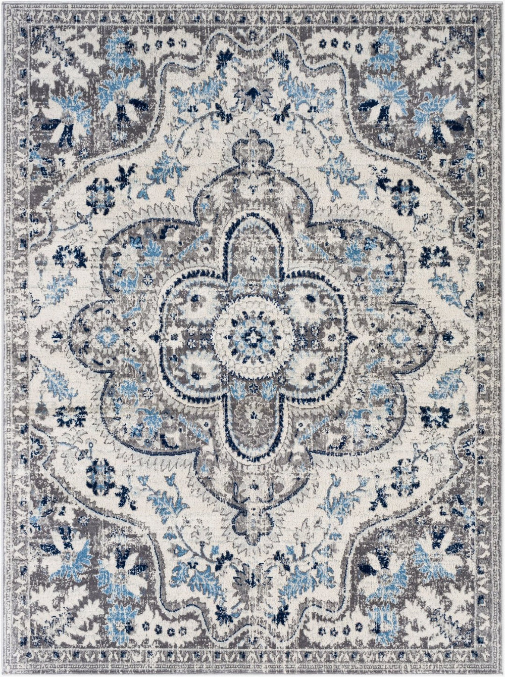Livabliss Roma Traditional Pattern Polypropylene Area Rug for Living Room and Dining Space Navy, Light Sla 8'11" x 12'4" ROM2359-9123