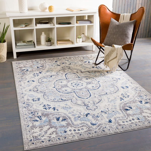 Livabliss Roma Traditional Pattern Polypropylene Area Rug for Living Room and Dining Space Navy, Light Sla 8'11" x 12'4" ROM2359-9123