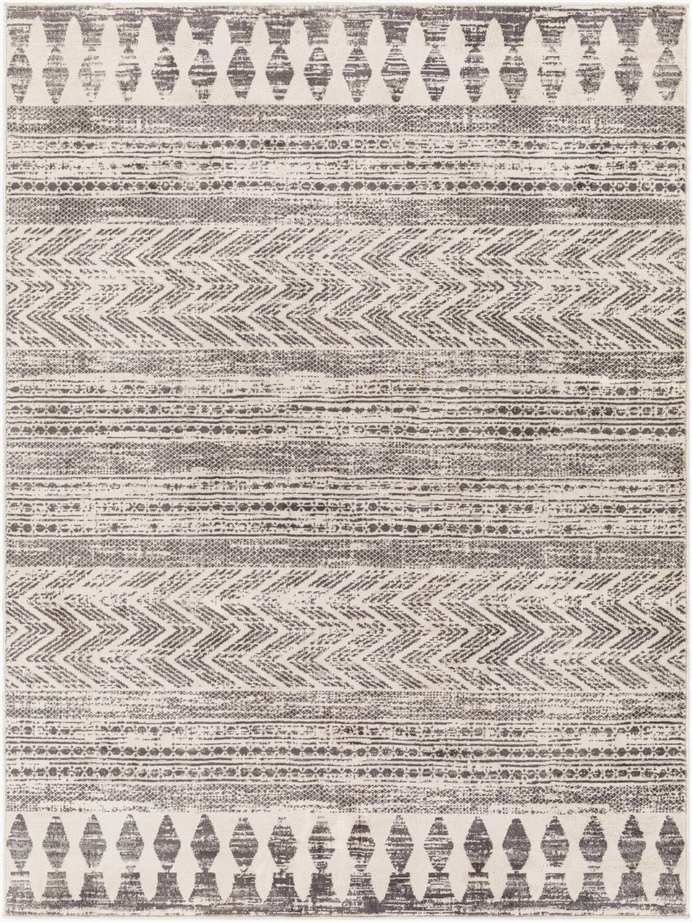 Livabliss Roma Bohemian Global Turkish Machine Woven Polypropylene Rug for Living Room White, Charcoal 8'11" x 12'4" ROM2396-811123