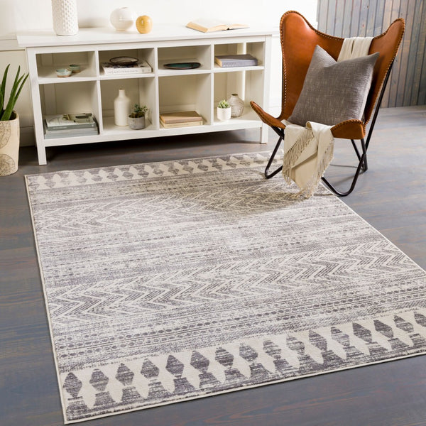 Livabliss Roma Bohemian Global Turkish Machine Woven Polypropylene Rug for Living Room White, Charcoal 8'11" x 12'4" ROM2396-811123