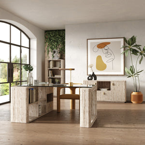 VIG Furniture Nova Domus Roma - Modern Glass + Faux Travertine Reversible Desk VGAN-ROMA-DESK