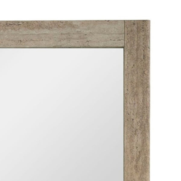 VIG Furniture Roma Faux Travertine Mirror With Gold Trim — 40"X42" Modern Wall Mirror, Lightweight Hpl Frame, Elegant Accent VGAN-ROMA-MIR