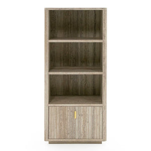 VIG Furniture Roma Faux Travertine Bookcase With Gold Hardware, 3 Open Shelves & Soft-Closing Drawer, 63" Tall VGAN-ROMA-BOOK