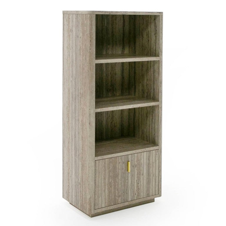VIG Furniture Roma Faux Travertine Bookcase With Gold Hardware, 3 Open Shelves & Soft-Closing Drawer, 63" Tall VGAN-ROMA-BOOK